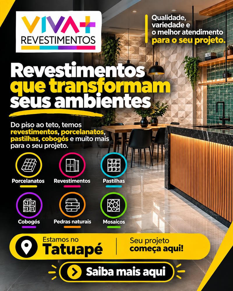 Viva + Revestimentos – Cobogós, pastilhas e porcelanatos no Tatuapé